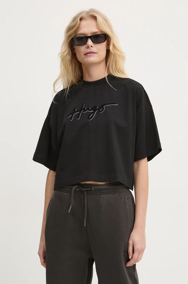 Hugo Pamučna majica HUGO za žene, boja: crna, 50525278