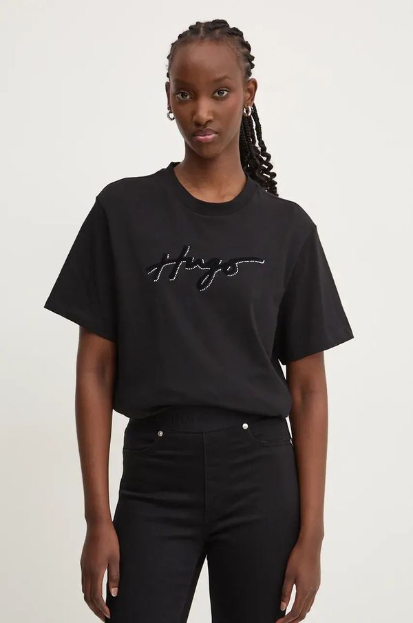 Hugo Pamučna majica HUGO za žene, boja: crna, 50528585