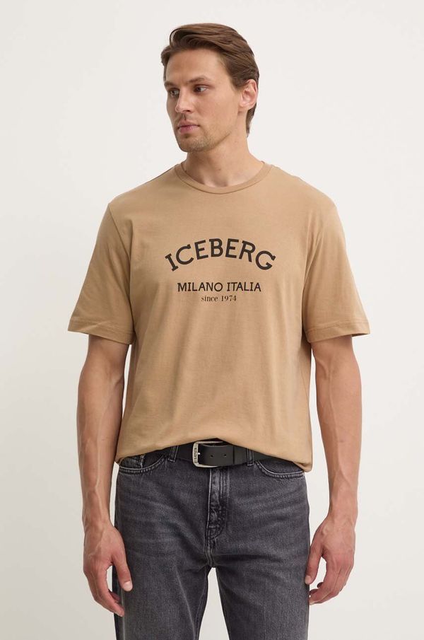 Iceberg Pamučna majica Iceberg boja: bež, s tiskom