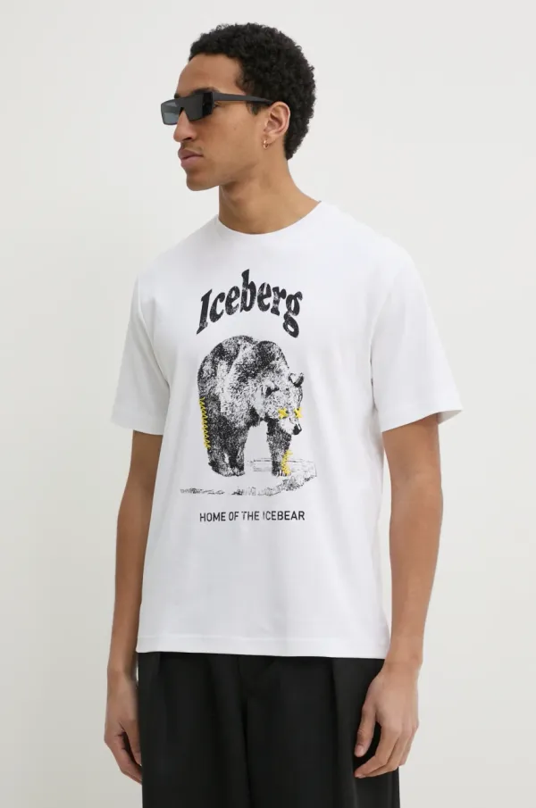 Iceberg Pamučna majica Iceberg za muškarce, boja: bijela, s tiskom, F025 6307