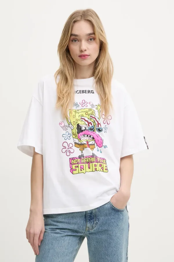 Iceberg Pamučna majica Iceberg za žene, boja: bijela, F51A 6325