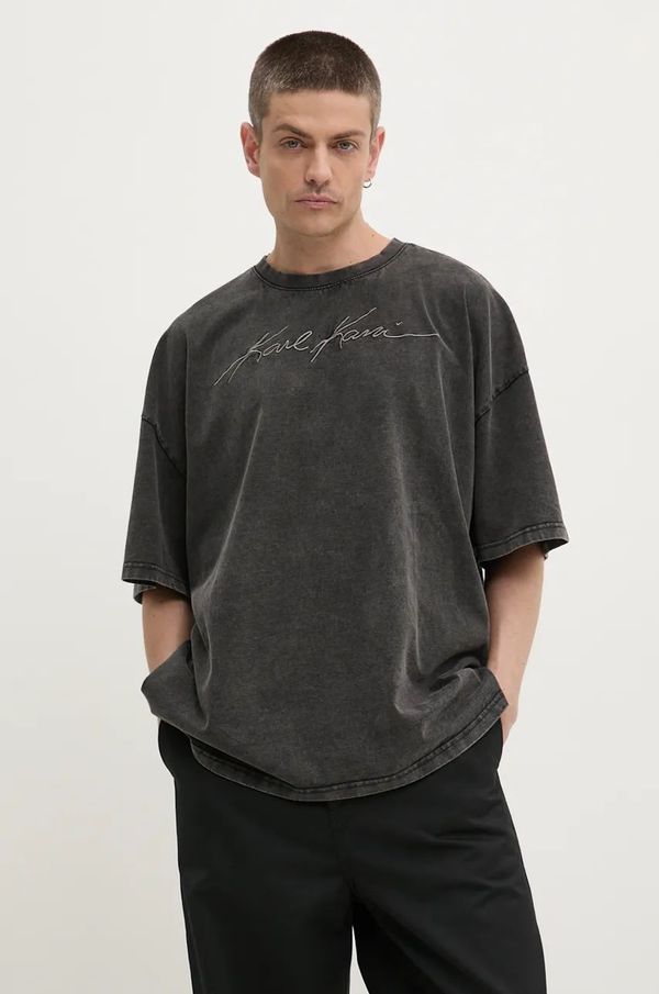 Karl Kani Pamučna majica Karl Kani za muškarce, boja: siva, s aplikacijom, 60300101