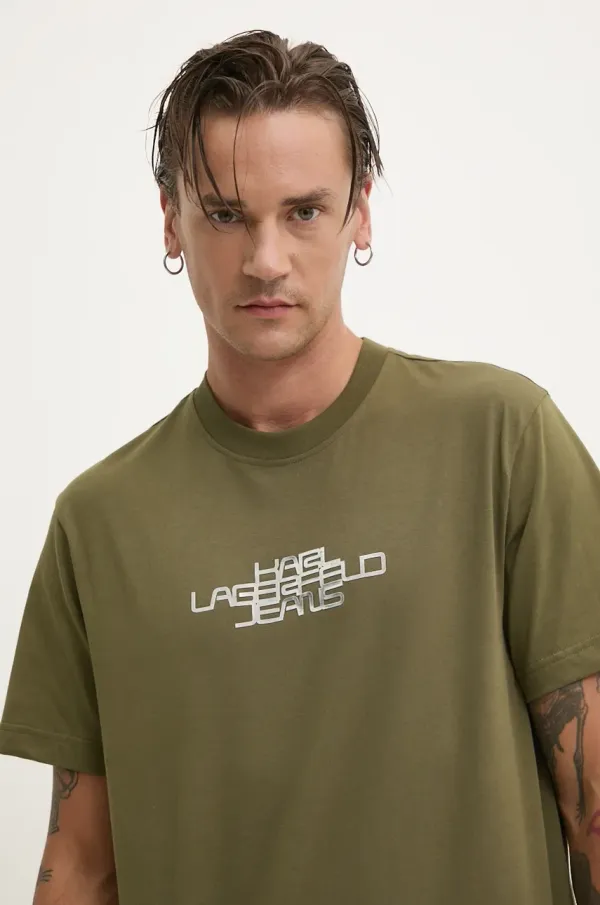 Karl Lagerfeld Jeans Pamučna majica Karl Lagerfeld Jeans za muškarce, boja: zelena, s aplikacijom, 246D1700