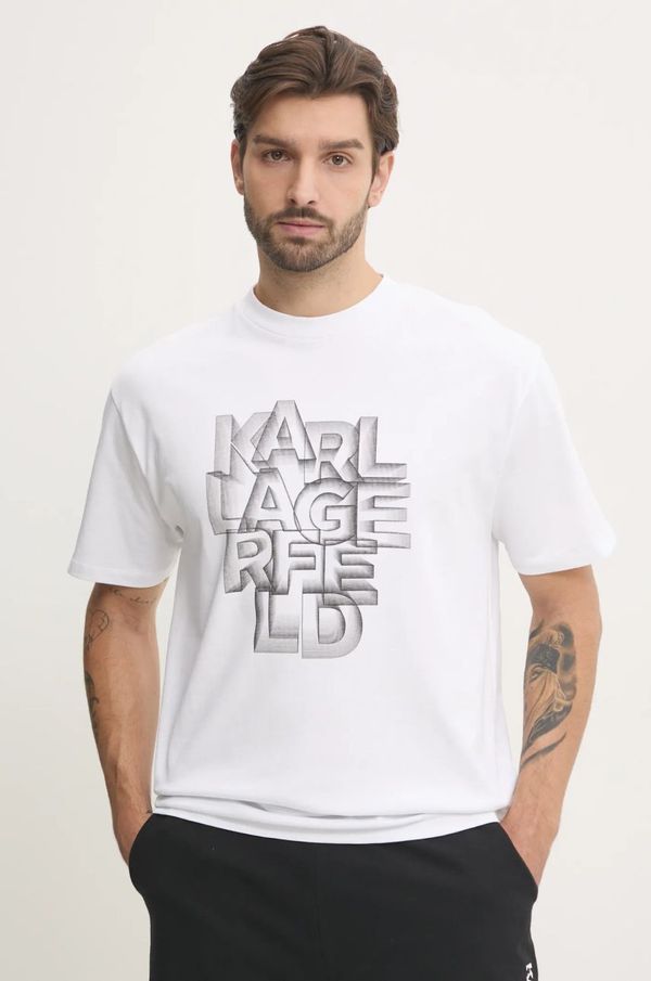 Karl Lagerfeld Pamučna majica Karl Lagerfeld za muškarce, boja: bijela, s tiskom, 551230.755186