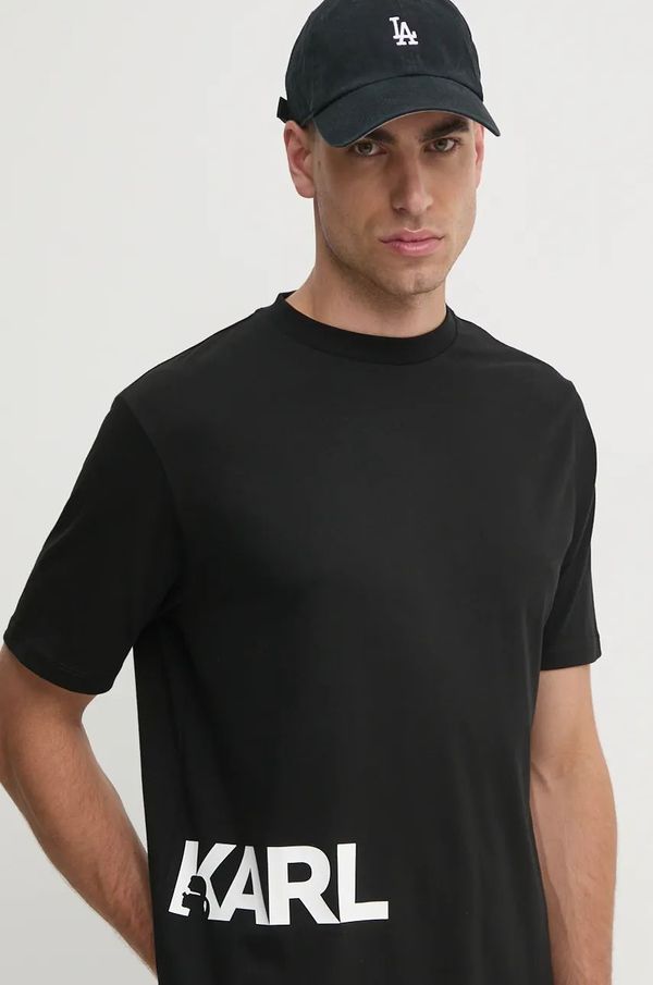 Karl Lagerfeld Pamučna majica Karl Lagerfeld za muškarce, boja: crna, s tiskom, 544225.755440
