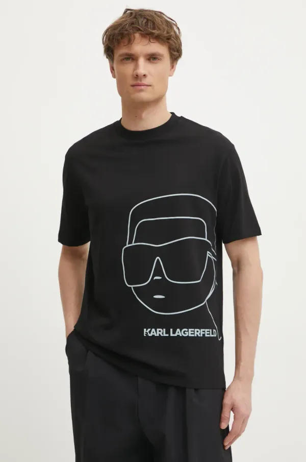 Karl Lagerfeld Pamučna majica Karl Lagerfeld za muškarce, boja: crna, s tiskom, 551225.755197