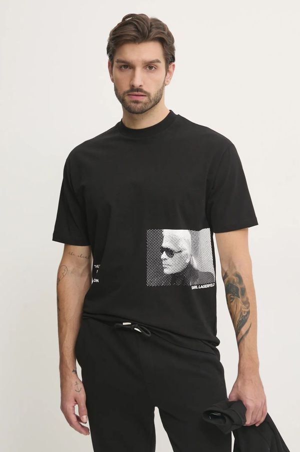 Karl Lagerfeld Pamučna majica Karl Lagerfeld za muškarce, boja: crna, s tiskom, 551225.755290