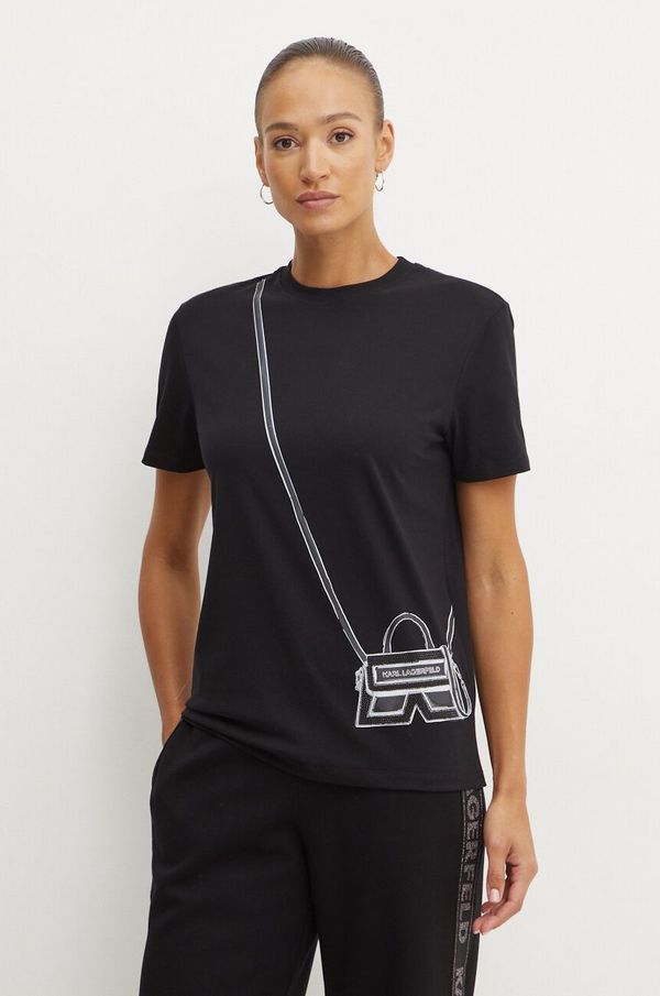 Karl Lagerfeld Pamučna majica Karl Lagerfeld za žene, boja: crna, 236W1731