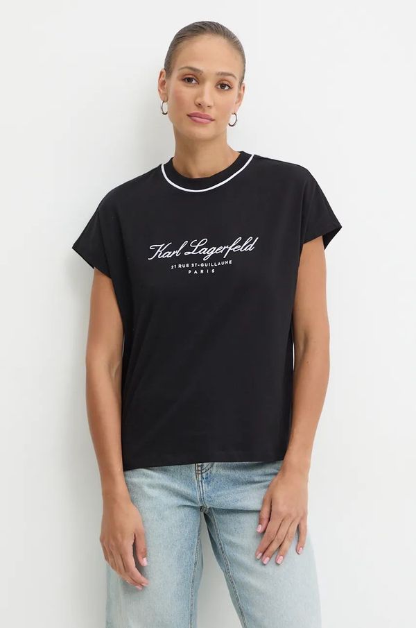Karl Lagerfeld Pamučna majica Karl Lagerfeld za žene, boja: crna, 246W2107