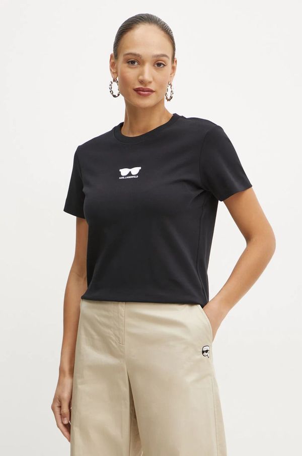 Karl Lagerfeld Pamučna majica Karl Lagerfeld za žene, boja: crna, A1W17021