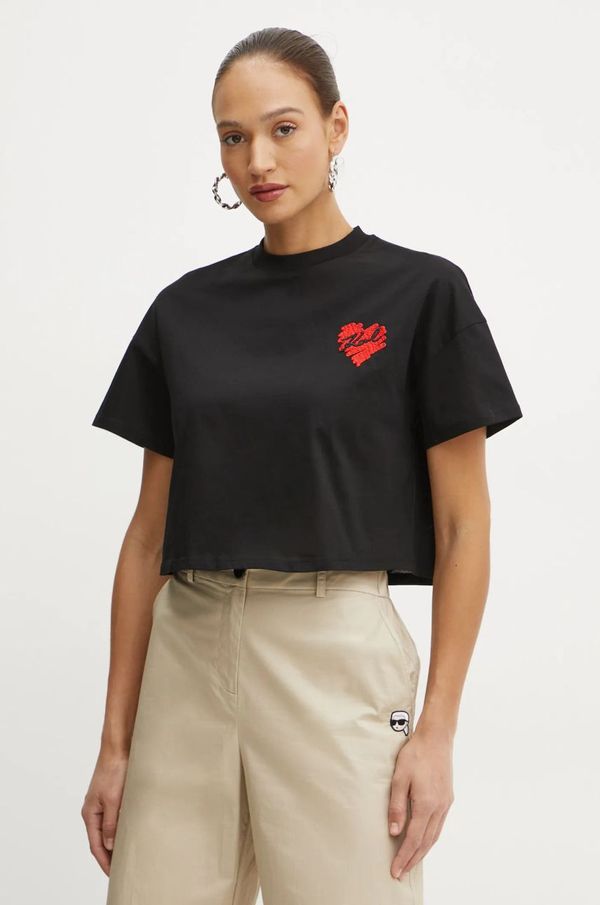 Karl Lagerfeld Pamučna majica Karl Lagerfeld za žene, boja: crna, A1W17074