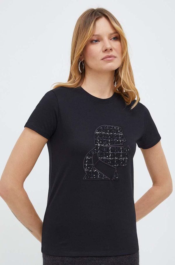 Karl Lagerfeld Pamučna majica Karl Lagerfeld za žene, boja: crna