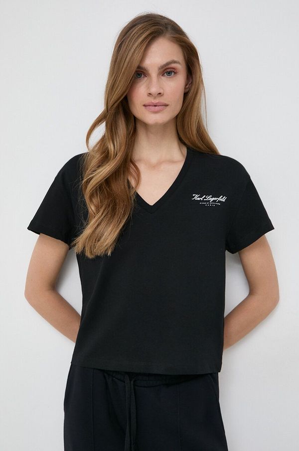 Karl Lagerfeld Pamučna majica Karl Lagerfeld za žene, boja: crna