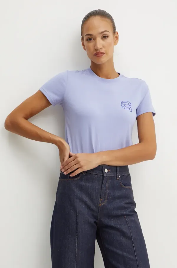 Karl Lagerfeld Pamučna majica Karl Lagerfeld za žene, boja: ljubičasta, 246W1718