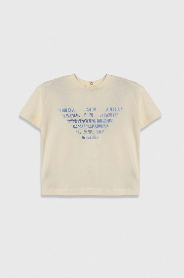 Emporio Armani Pamučna majica kratkih rukava za bebe Emporio Armani boja: bež, s tiskom