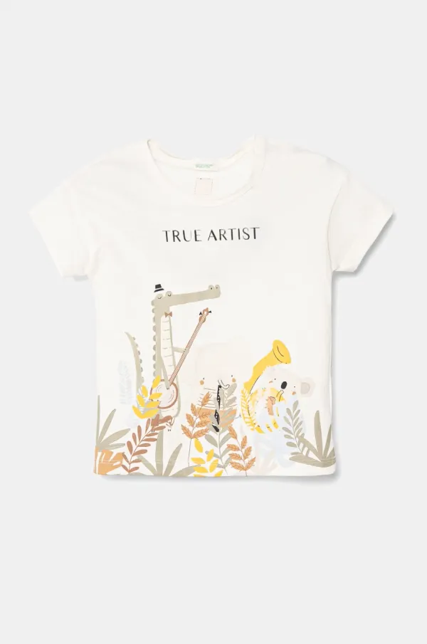 United Colors of Benetton Pamučna majica kratkih rukava za bebe United Colors of Benetton boja: bež, s tiskom, 3I1XA105R