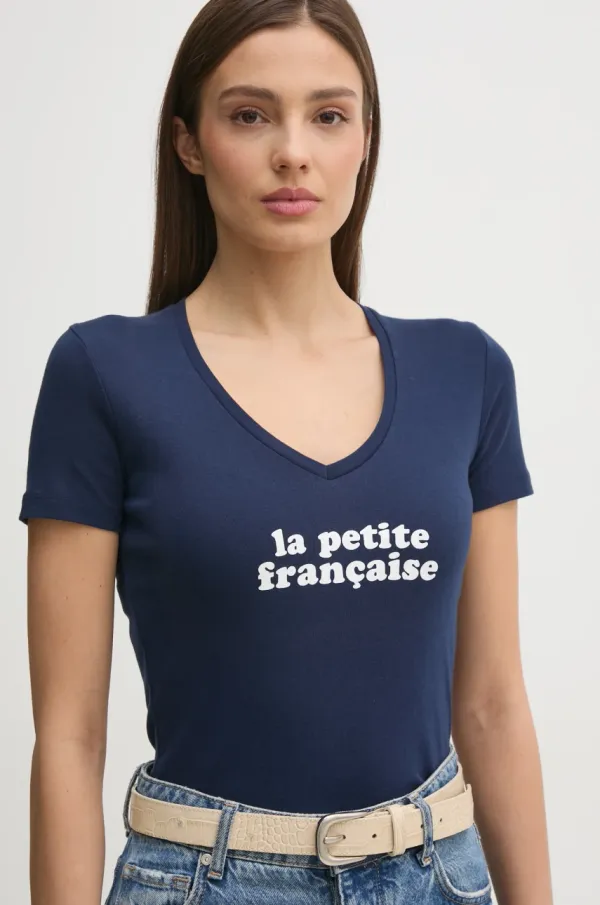 La Petite Française Pamučna majica La Petite Française THIBAULT za žene, boja: tamno plava