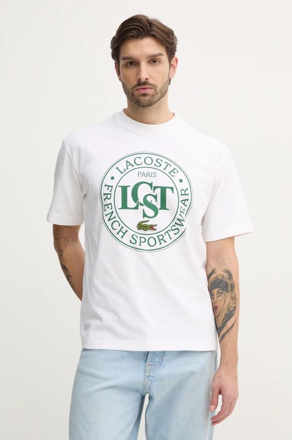 Lacoste Pamučna majica Lacoste za muškarce, boja: bež, s tiskom, TH2753