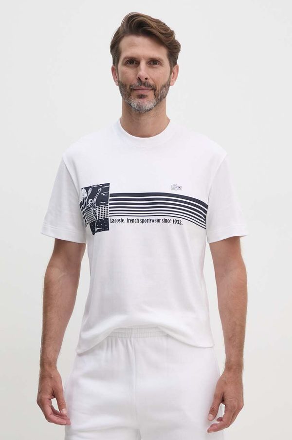 Lacoste Pamučna majica Lacoste za muškarce, boja: bijela, s tiskom
