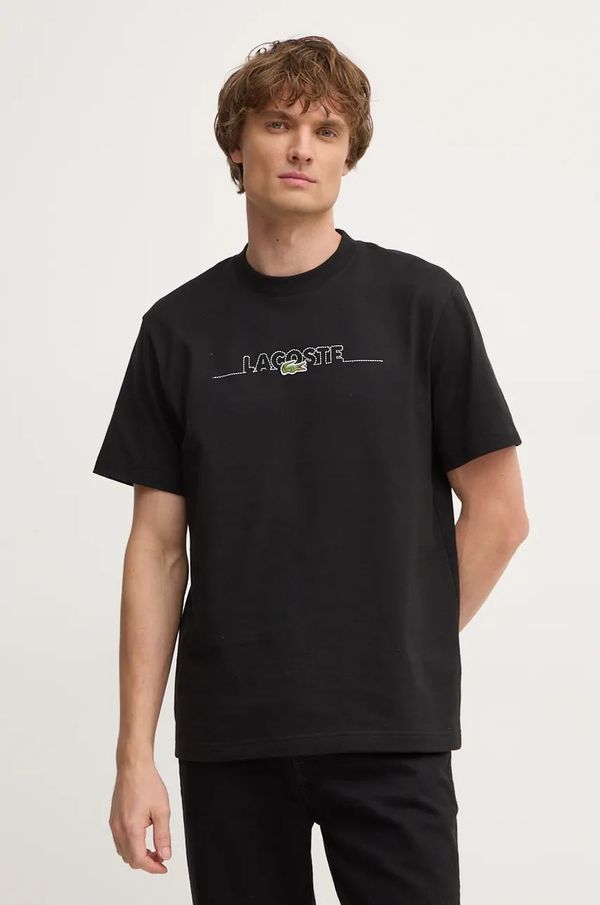 Lacoste Pamučna majica Lacoste za muškarce, boja: crna, s aplikacijom, TH3836