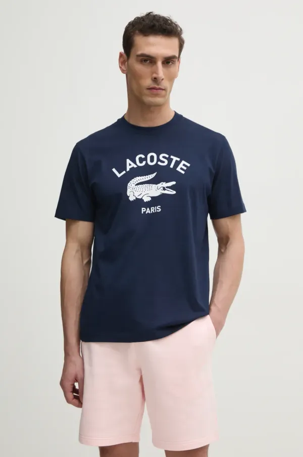 Lacoste Pamučna majica Lacoste za muškarce, boja: tamno plava, s tiskom, TH2733