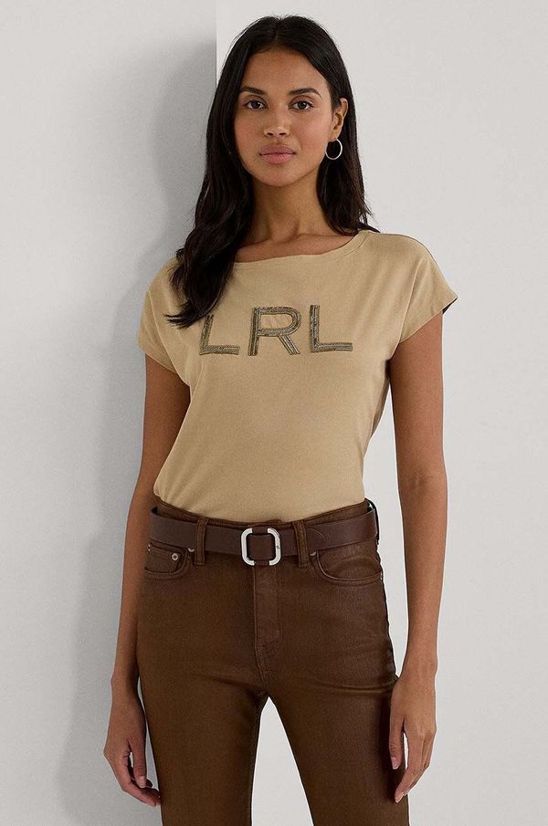 Lauren Ralph Lauren Pamučna majica Lauren Ralph Lauren za žene, boja: bež, 200949864