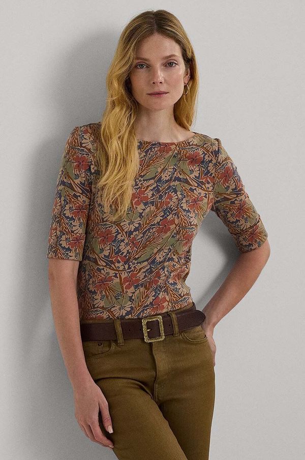 Lauren Ralph Lauren Pamučna majica Lauren Ralph Lauren za žene, boja: bijela, s uzorkom, 200951318