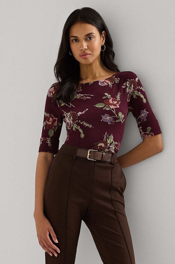 Lauren Ralph Lauren Pamučna majica Lauren Ralph Lauren za žene, boja: bordo, s uzorkom, 200951317
