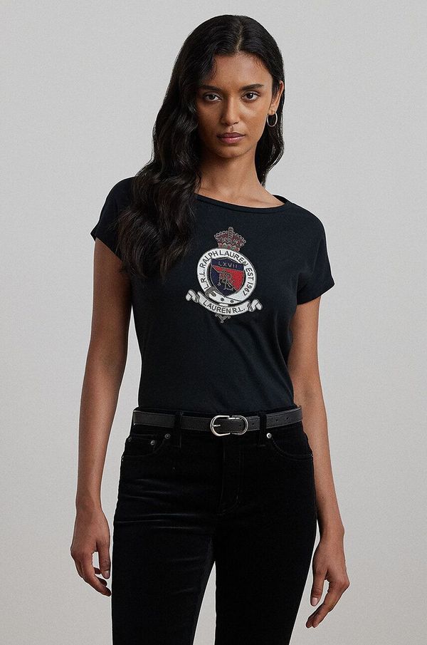 Lauren Ralph Lauren Pamučna majica Lauren Ralph Lauren za žene, boja: crna, 200955438