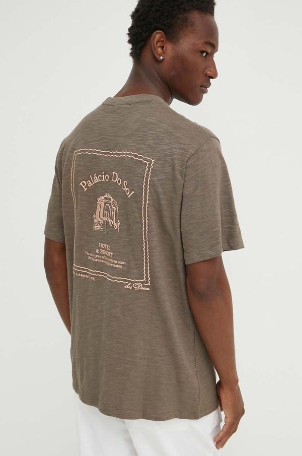 Les Deux Pamučna majica Les Deux za muškarce, boja: smeđa, s aplikacijom, LDM101177