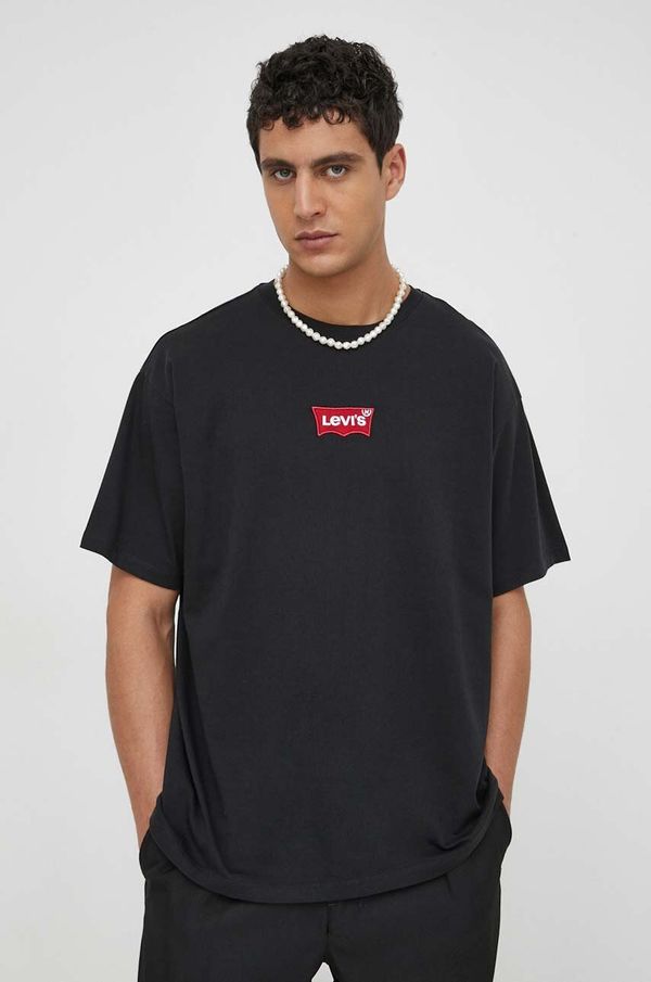 Levi's Pamučna majica Levi's za muškarce, boja: crna, s aplikacijom