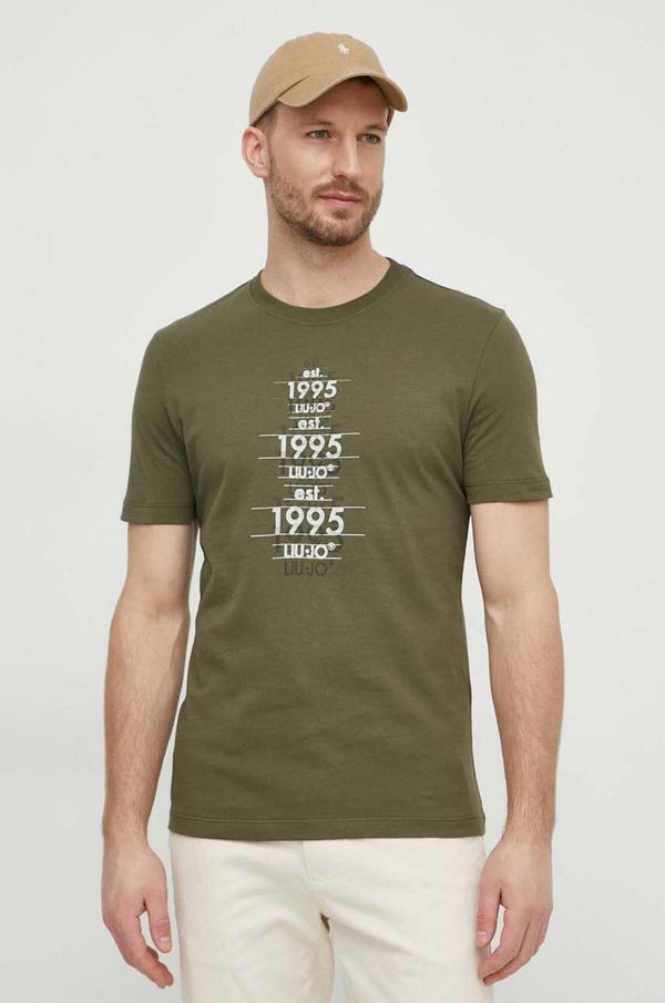 Liu Jo Pamučna majica Liu Jo za muškarce, boja: zelena, s tiskom