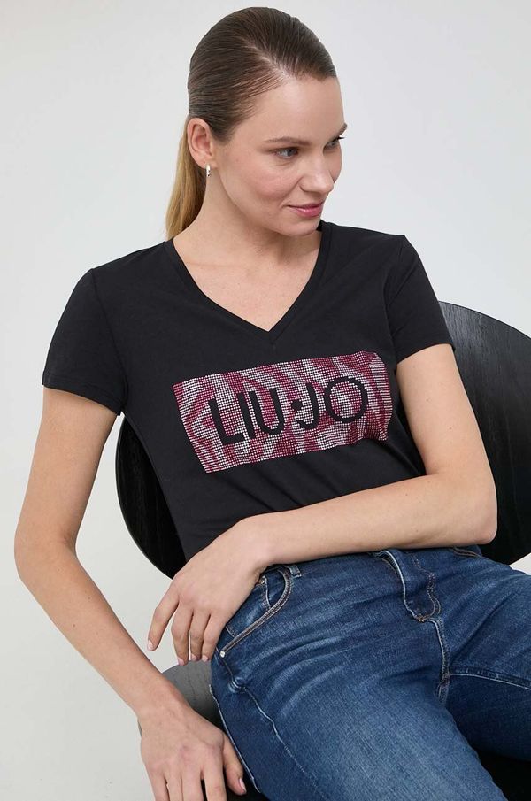 Liu Jo Pamučna majica Liu Jo za žene, boja: crna