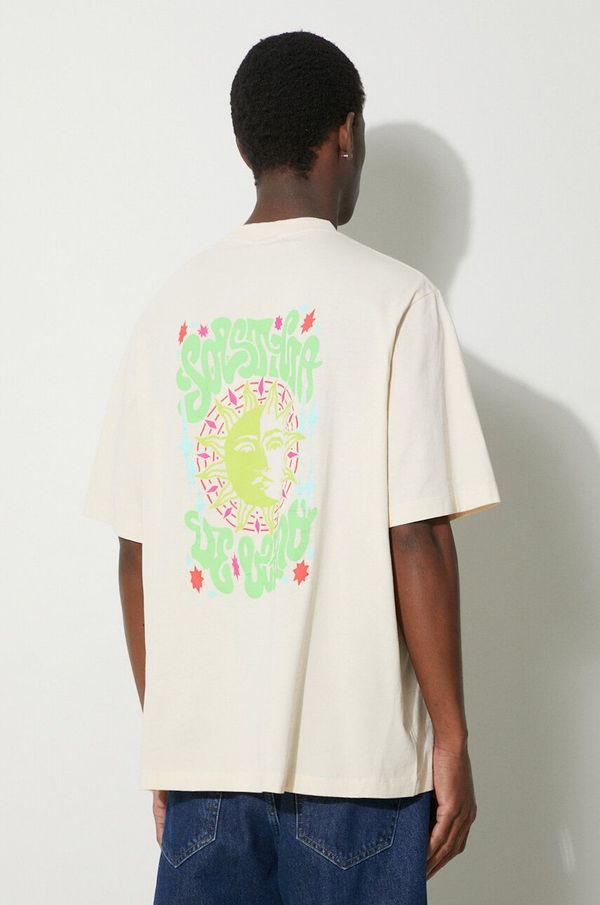 Marcelo Burlon Pamučna majica Marcelo Burlon Solsticio Over za muškarce, boja: bež, s tiskom, CMAA054S24JER0070C50