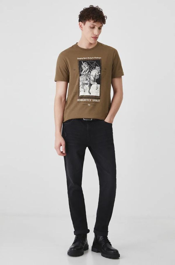 Medicine Pamučna majica Medicine za muškarce, boja: smeđa, s tiskom