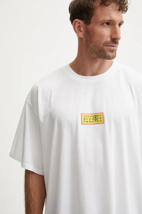 MM6 Maison Margiela Pamučna majica MM6 Maison Margiela za muškarce, boja: bijela, s aplikacijom, SH2GC0012.S23588