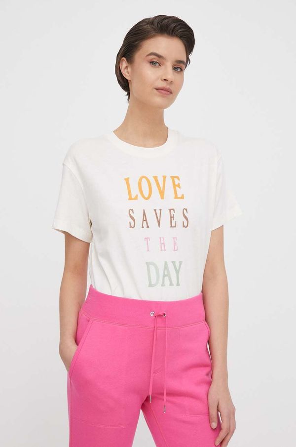 Mos Mosh Pamučna majica Mos Mosh za žene, boja: bež