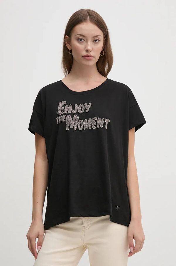 Mos Mosh Pamučna majica Mos Mosh za žene, boja: crna, 165380