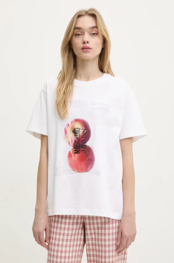 Moschino Jeans Pamučna majica Moschino Jeans za žene, boja: bijela, 0707 3229