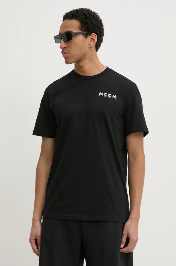 MSGM Pamučna majica MSGM za muškarce, boja: crna, s tiskom, 3840MM101.257097