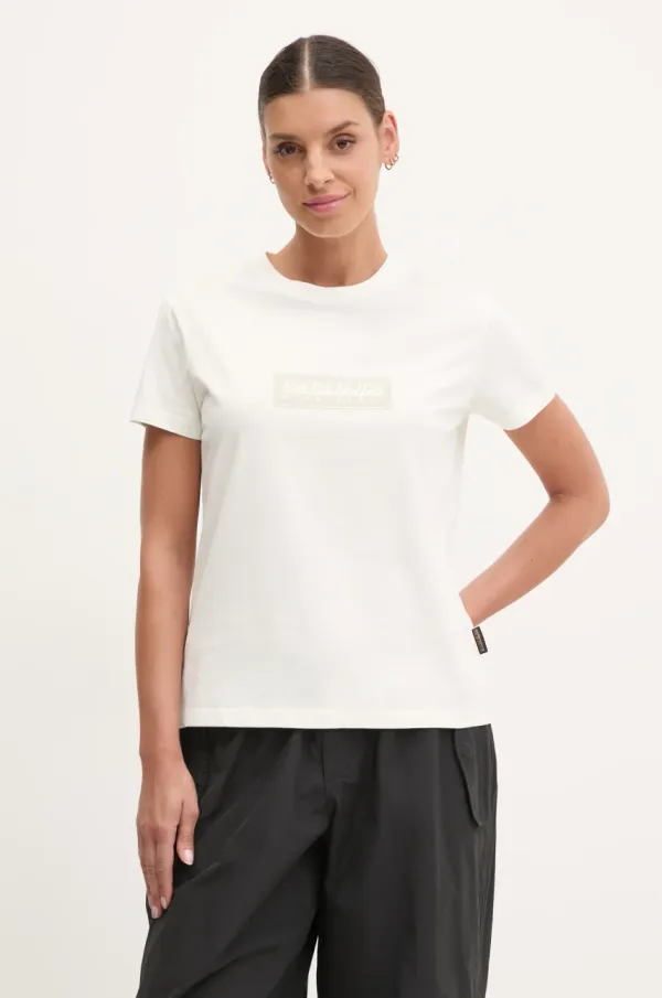 Napapijri Pamučna majica Napapijri S-Box za žene, boja: bež, NP0A4IP12061