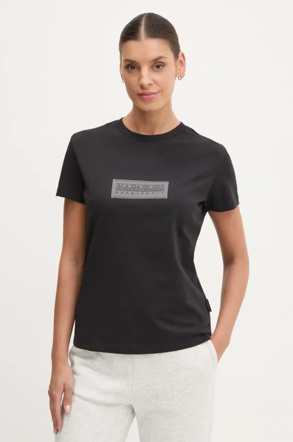 Napapijri Pamučna majica Napapijri S-Box za žene, boja: crna, NP0A4IP10411
