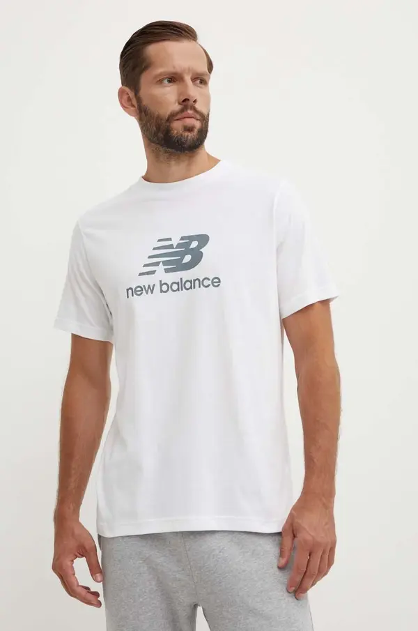 New Balance Pamučna majica New Balance Essentials Cotton za muškarce, boja: bijela, s tiskom, MT41502WT