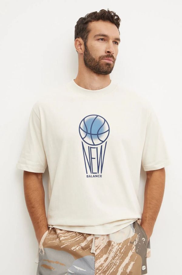 New Balance Pamučna majica New Balance za muškarce, boja: bež, s tiskom, MT44585LIN