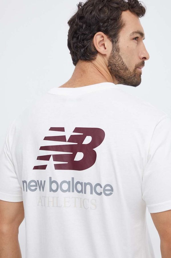 New Balance Pamučna majica New Balance za muškarce, boja: bež, s tiskom