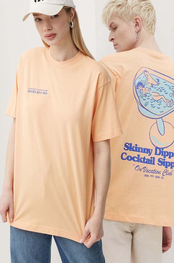 On Vacation Pamučna majica On Vacation Skinny Dippin' Cocktail Sippin' boja: narančasta, s tiskom, OVC T151