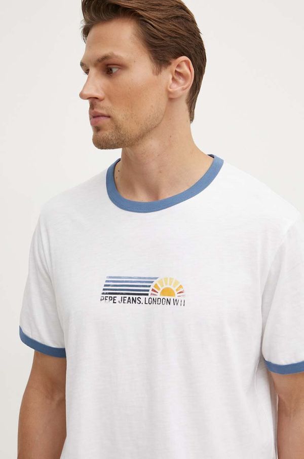 Pepe Jeans Pamučna majica Pepe Jeans ADAN za muškarce, boja: bijela, s tiskom, PM509437