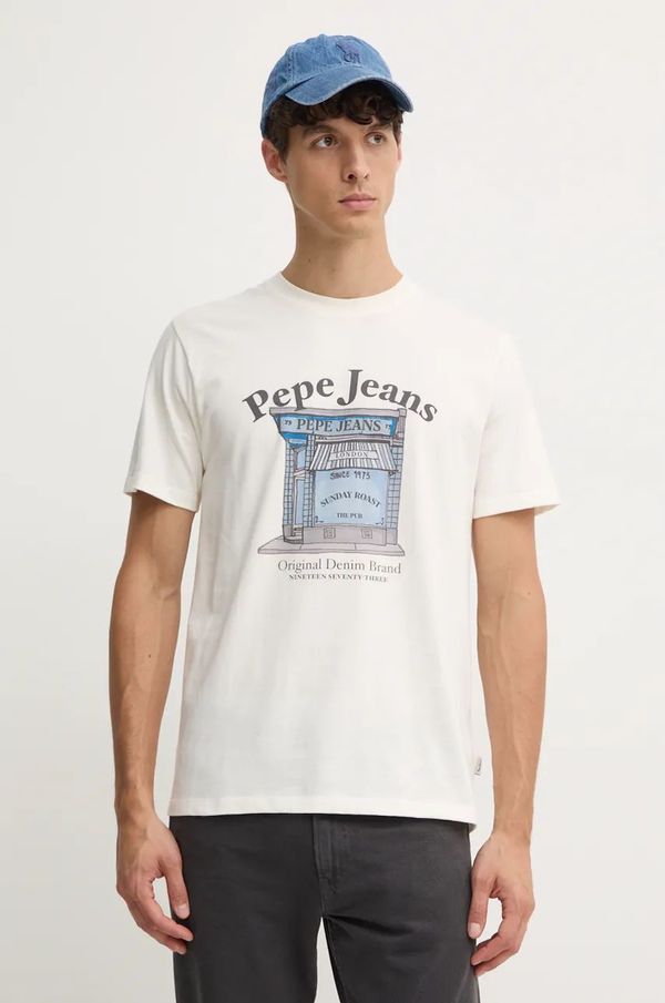 Pepe Jeans Pamučna majica Pepe Jeans AGGO za muškarce, boja: bež, s tiskom, PM509638