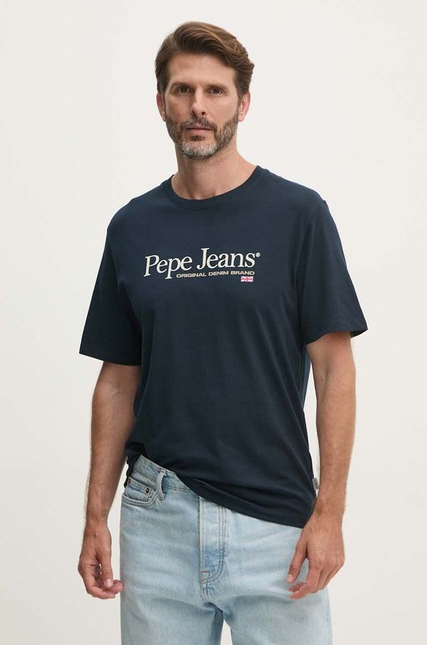 Pepe Jeans Pamučna majica Pepe Jeans ALBERT za muškarce, boja: tamno plava, s tiskom, PM509432