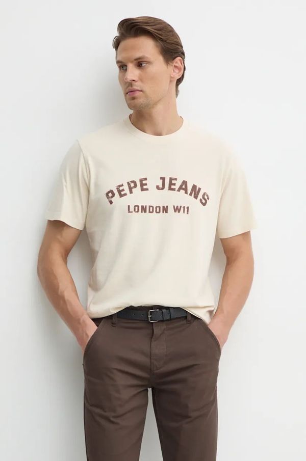 Pepe Jeans Pamučna majica Pepe Jeans ALDRIDGE za muškarce, boja: bež, s tiskom, PM509628